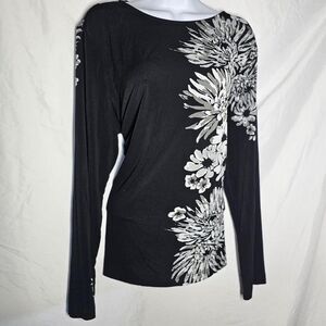 vtg y2k black white floral whimsigoth plus size long sleeve top